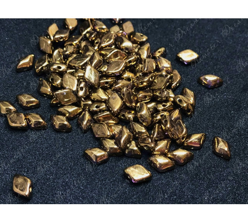 Чешские бусины MATUBO Gemduo Crystal Gold Bronze Glass beads 2-hole 8x5 mm 